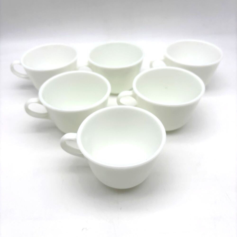 Lot of 6 1960s MCM Pyrex Corning Opal White Milk Glass C-Handle Teacups Mugs